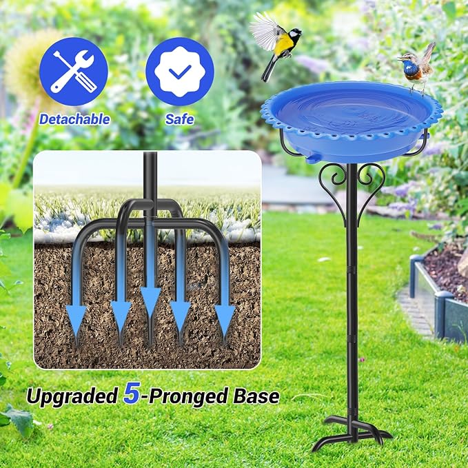Bird Bath for Outside,40In Vintage Freestanding Bird Baths for Outdoors with Removable Bowl,Bird Baths Feeder with 5 Prongs Base for Garden Patio Yard Lawn Decor (Blue)