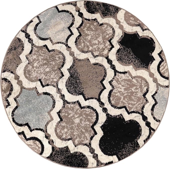 Superior Modern Indoor Area Rug, Non Slip Rug, 5' Round, Ivory | Geometric Design Floor Décor, Easy Care High Traffic Areas Living Dining Room, Bedroom, Office, Entryway, Viking Collection