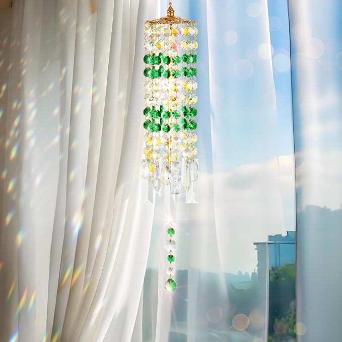 Crystal Wind Chimes Rainbow Suncatcher for Window, Garden, Patio Decor | K9 Crystal Suncatcher, 22 Inches, Creates Rainbows Indoors/Outdoors, Ideal For Gifting, Rose Gold Hooks, Porch/Balcony