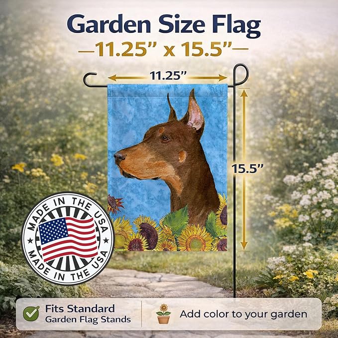 Caroline's Treasures SS4237GF Doberman in Summer Flowers Garden Flag Mailbox Flag Decorative Yard Flag Banner Outside Patio Artwork Yard Flower Beds, Garden Size, Multicolor