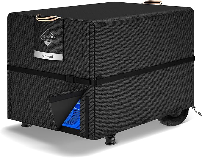 QH.HOME Waterproof Generator Cover 25x24x21 inch ,900D Heavy Duty Oxford with Secure Windproof Buckle- for Most Generators 3000-5000 Watt, Black