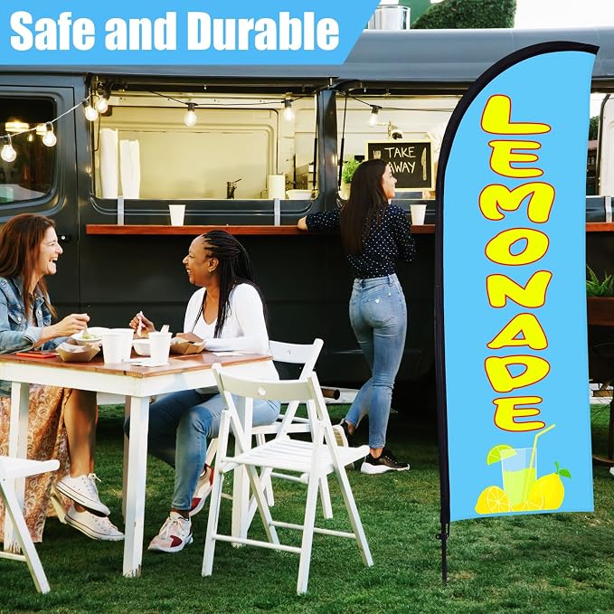 Buryeah Lemonade Feather Flag for Business Advertising 7x5.4ft Feather Flag Sign with Flagpole Ground Stake Portable Bag Lemonade Themed Banner with Rope for Outside Garden Business Party (Mint Blue)
