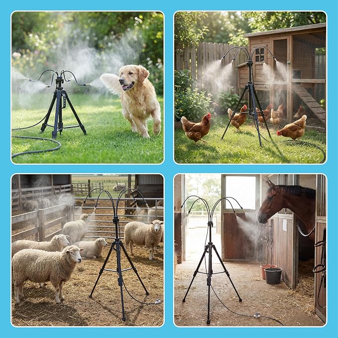 HOMENOTE Standing Misters for Outside Patio, 26FT Misting Hose, 4.8FT Adjustable Height Portable Misting System with Tripod Base, for Backyard, Pool, BBQ Cooling, Garden Watering & Tanning