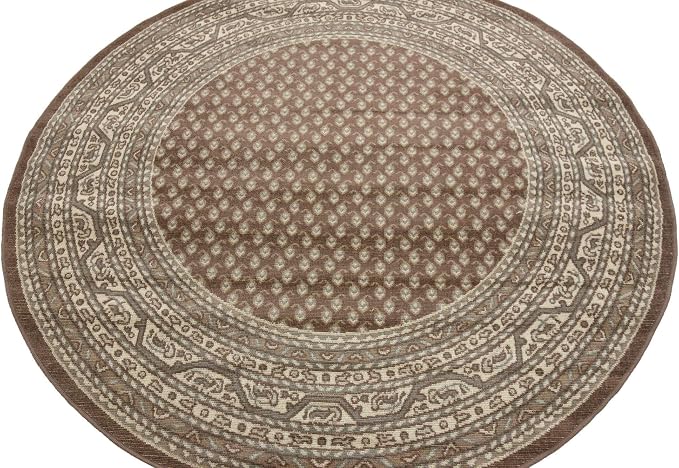 Unique Loom Williamsburg Collection Traditional Border with Dotted Center Area Rug, Round 5' 1" x 5' 1", Brown/Beige