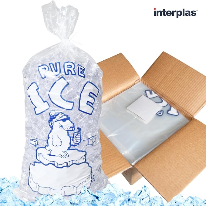 Ice Bags 10 lb with Twist Ties, 1000 Count – Heavy Duty Bulk Plastic Ice Bags for Commercial Use in Convenience Stores, Gas Stations & Restaurants – By Interplas