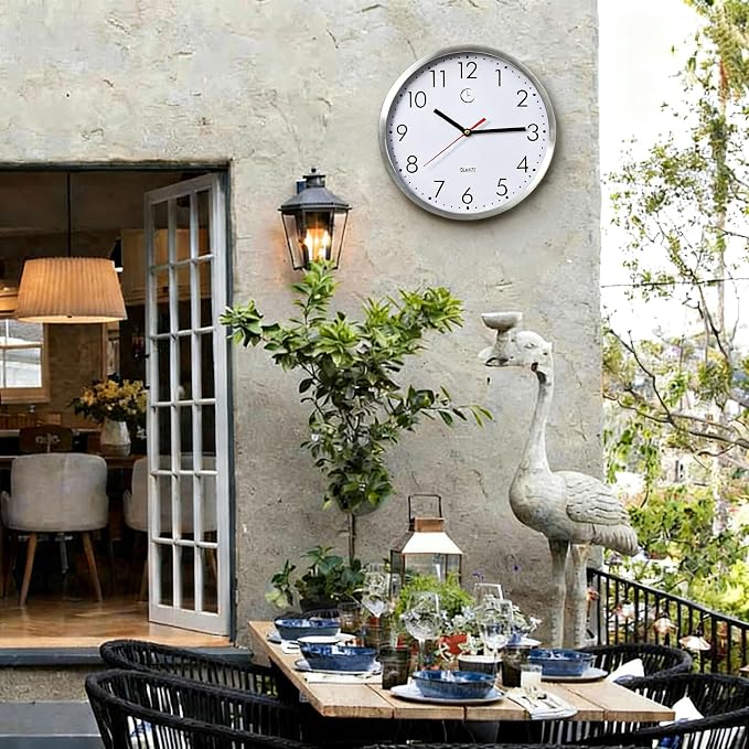 Clockswise 12" Waterproof Aluminum Wall Clock Battery Operated Precision Quartz Movement Weather Resistant Metal Frame for Indoor Outdoor Bathroom Kitchen Patio Garden Living Room Office & Home Décor