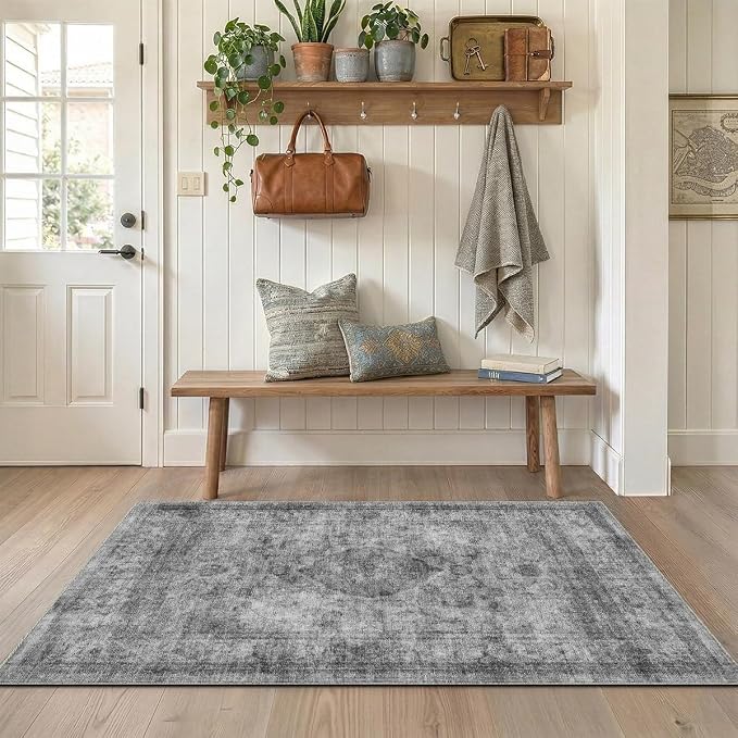 2x3 Area Rug Washable Vintage: Non Slip Throw Rugs for Entryway | Indoor Door Mat for Kitchen Soft Low Pile Thin Small Carpet for Hallway Bedroom Dining Room Home Office Decor