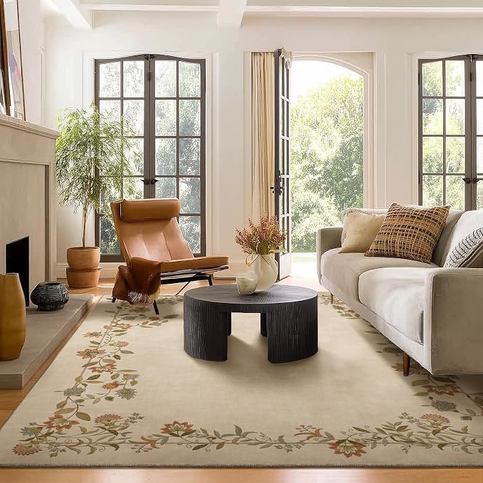 6x9 Area Rugs for Living Room: Washable Bedroom Rug Stain Resistant Non Slip Low Pile Ultra Soft Faux Wool Lightweight Large Rugs for Dining Room Kitchen Farmhouse Entryway Home Office Indoor