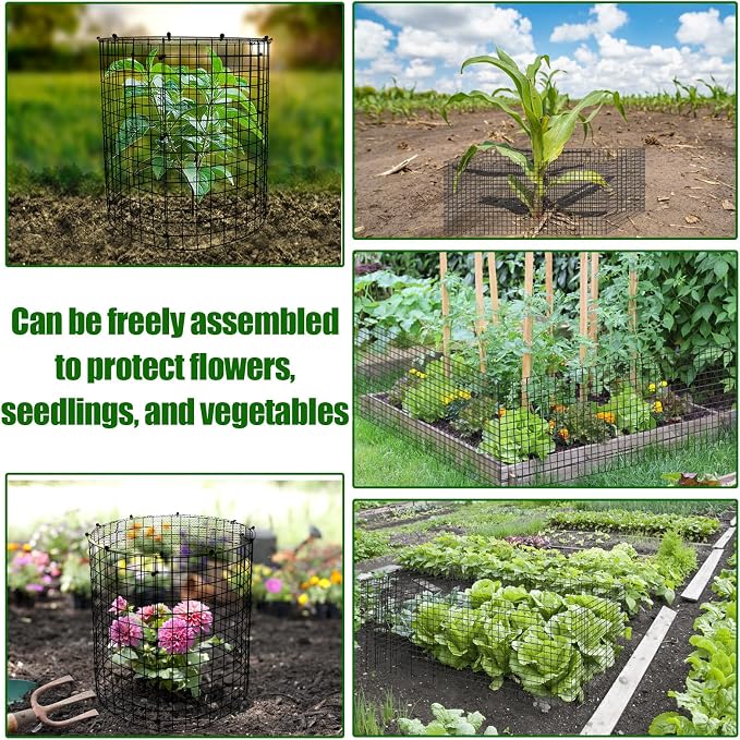 AHIER 10 PCS Chicken Wire Plant Protector from Animals with Covers, Plant Cages for Outdoor Plants to Keep Animals Out Including 30pcs Metal Mesh, Covers, Ground Stakes, Labels, Clip, Ties and Gloves