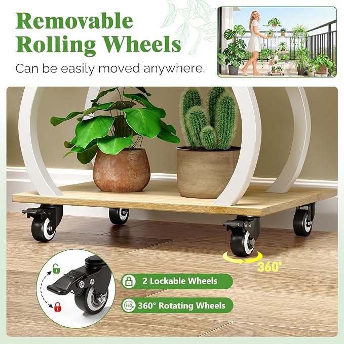 VINGLI Plant Stand Indoor with Grow Lights, 48" Small Space Plant Stand, 8-Tier Mobile Plant Shelf, Lighted Display Rack for Apartment, Living Room & Balcony, White and Oak