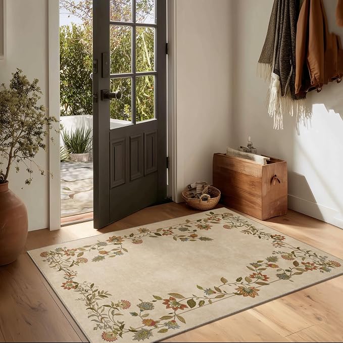 2x3 Washable Small Rug for Entryway: Door Mat Indoor Entrance Stain Resistant Non Slip Rubber Backed Low Pile Soft Throw Area Rugs for Bedroom Kitchen Front Door Indoor Entrance Foyer Entry