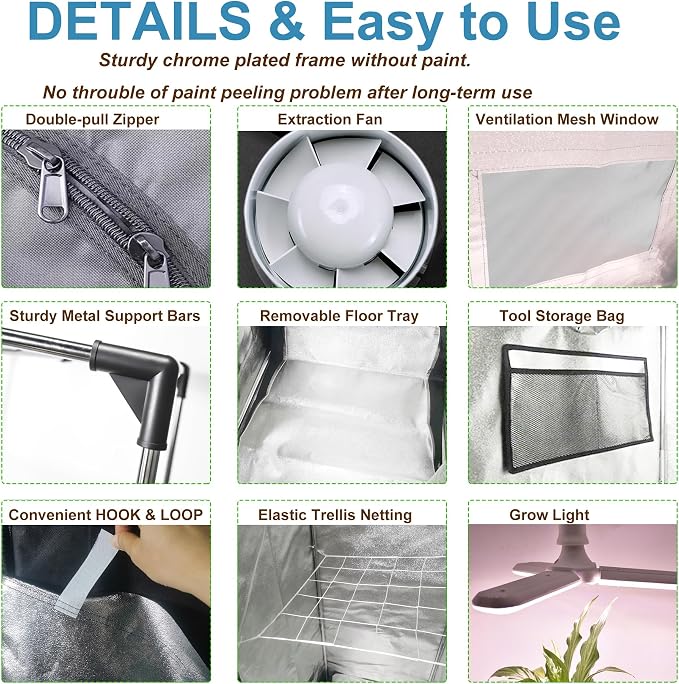 Grow Tent Kit Complete 4x4 ft High Reflective Mylar Indoor Grow Tent Hydroponics Indoor Plant Growing Tent Room Full Spectrum LED Grow Light Ventilaion Fan Growing System+Accesseries (48" x 48" x 80")