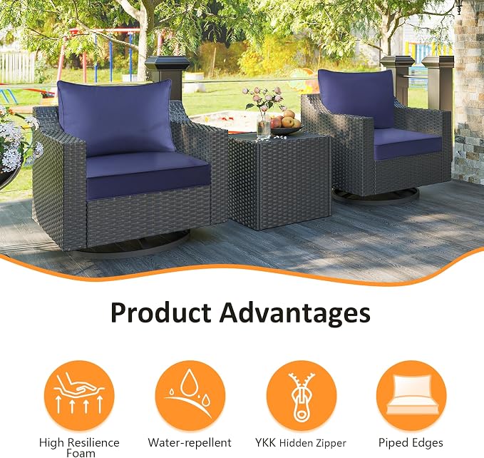 Unimatta Outdoor Patio Chair Cushions Set, 24" x 24", Set of 2, Water-Repellent, Fade Resistant, Deep Seat Bottom and Back Cushion for Backyard, Couch, Sofa and Patio Furniture, Navy