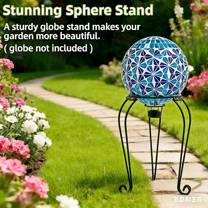 SAVENNA Metal Gazing Ball Stand, 10" Sturdy Iron Globe Holder for 8–12 Inch Garden Globes, Outdoor Yard & Lawn Decor, Black