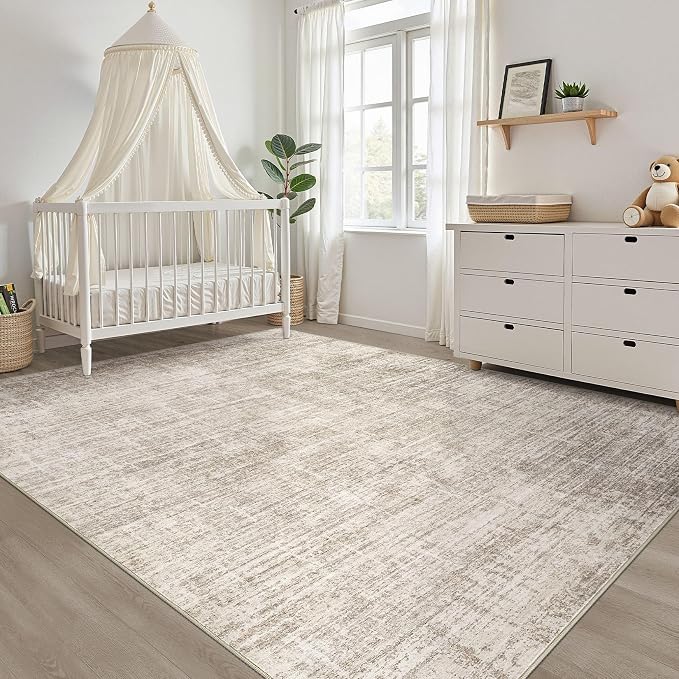 LOONGRUG 7x10 Area Rug Washable Neutral Modern Rug for Living Room Brown | Abstract Soft Stain Resistant Indoor Non-Slip Carpet for Bedroom Nursery Kids Office Playroom Dining Room