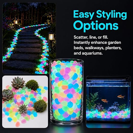 Glow in the Dark Rocks Outdoors, Decorative Night Guide Pebbles for Landscaping & Garden Pathway, Colored Glow Stonesfor Fish Tank, Aquarium Decor & Planters, Luminous Stones for Vases (800, Purple)