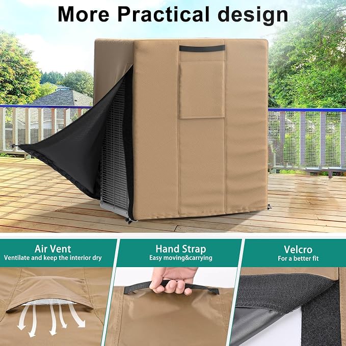 Central Large Air Conditioner Cover for Outside Units, Waterproof & Windproof Outdoor AC Units Cover Brown (24"x24"x30" Inch)