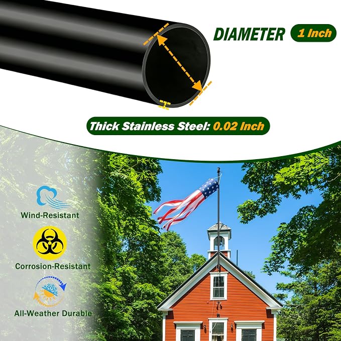 Windsocks Kit for Outside House, 4th of July Decorations US Flag 40 Inch Wind Socks with 6FT Stainless Steel Flagpole with Flag Holder and Rings(Black)