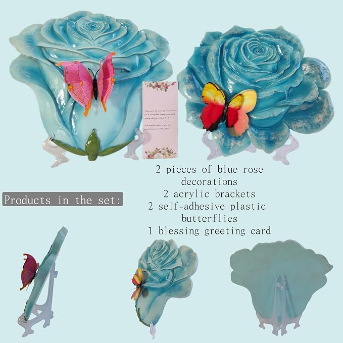 Garden Stepping Stones Outdoor Walkway – Resin Rose Flower Pavers for Path, Lawn & Backyard – Round Decorative Yard Art Decor – Set of 2, Blue