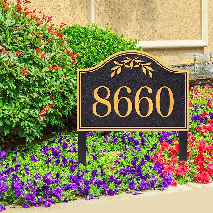 Yard Address Sign - Personalized Address Plaque,House Number Yard Sign,House Numbers for Outside,Lawn,Yard,Ground with 2 Stakes (Coffee/Copper)