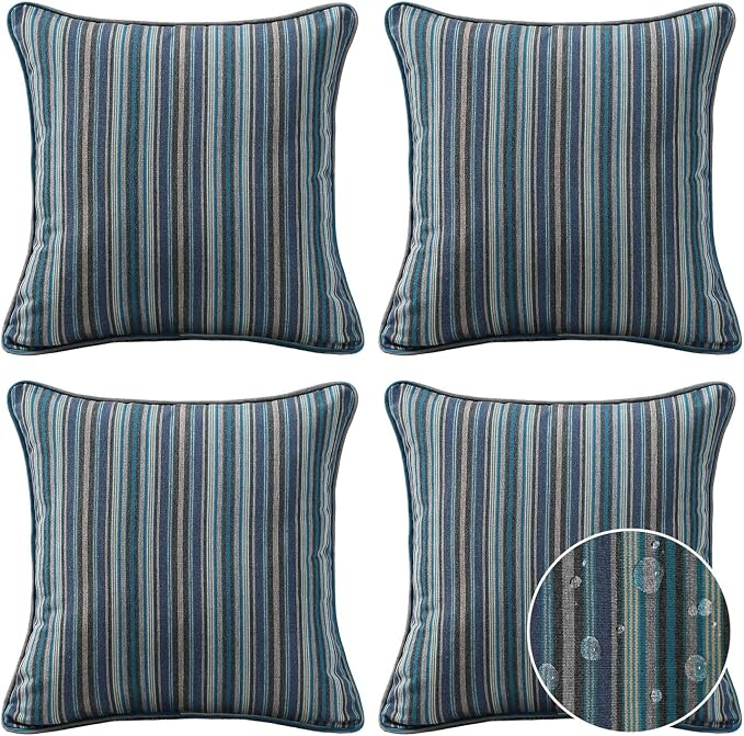 Unimatta Sunbrella Decorative Outdoor Water Repellent Throw Pillows with Inserts, Set of 4, 18" x18" Pillows for Patio, Backyard, Bed, Couch, and Patio Furniture, Troupe Dock