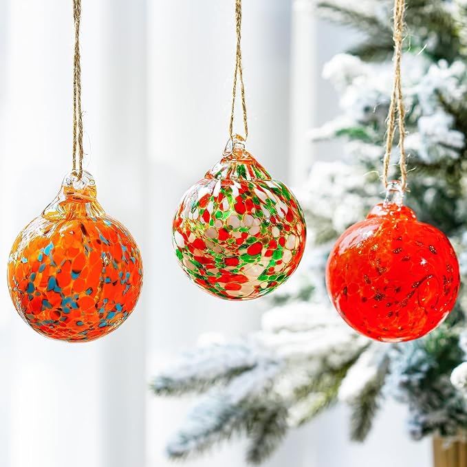 Set of 3 Hand Blown Glass Ball Ornament 2.3in Hanging Glass Gazing Balls