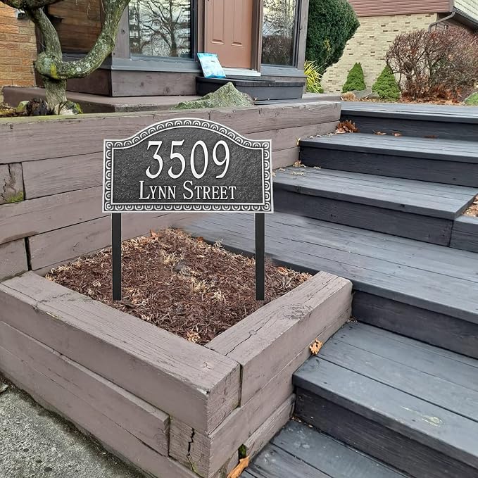 Address Sign Lawn Mounted - Custom House Number Sign with 2 Solid Metal Stakes,Address Numbers for Outside House,Yard,Garden,Grass,Ground,Drive Way,Lawn,13'' x 7.5''