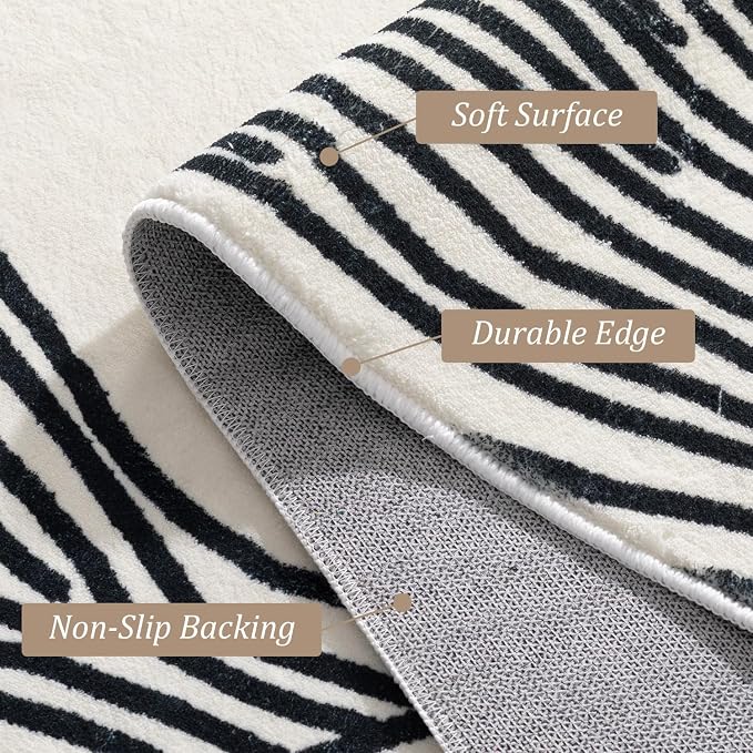 Zebra Runner Rug for Hallway, Modern, 2x6 Runner Rugs, Black and White Rug Thin Non-Slip Washable Rugs, Soft Contemporary Striped Carpet for Entryway Indoor, Kitchen, Laundry, Bedroom