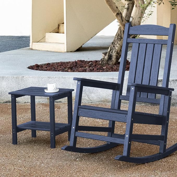 KINGYES Outdoor Side Table Set of 4, Double Layer Adirondack End Table- Navy