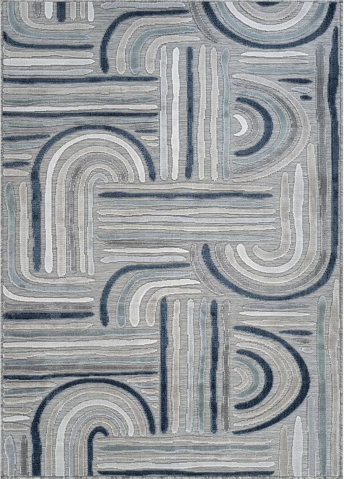 CAMILSON Indoor Outdoor Rug, Blue 5x7 Geometric Arch Striped Area Rugs for Patio and Home Areas, Easy-Cleaning Non-Shedding Living Room, Garden and Deck Washable Outside Carpet (5 x 7)