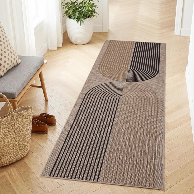 GarveeHome Easy Jute 2x8 Runner Rugs Modern Rainbow Rug for Hallway Kitchen Non Slip Indoor Outdoor Runner Door Mat for Laundry Porch