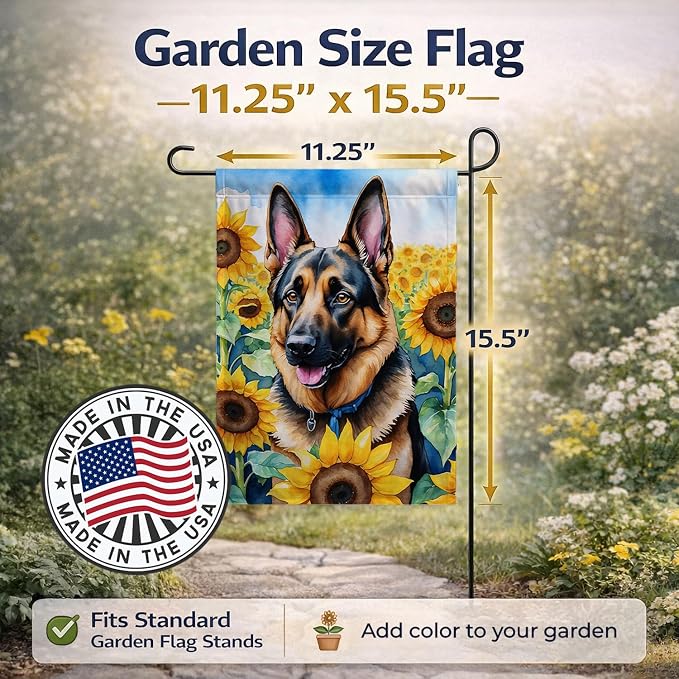 Caroline's Treasures DAC6084GF German Shepherd in Sunflowers Garden Flag Mailbox Flag Decorative Yard Flag Banner Outside Patio Artwork Yard Flower Beds, Garden Size, Multicolor