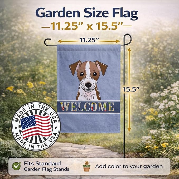 Caroline's Treasures BB1388GF Jack Russell Terrier Welcome Garden Flag, Blue Mailbox Flag Decorative Yard Flag Banner Outside Patio Artwork Yard Flower Beds, Garden Size, Multicolor