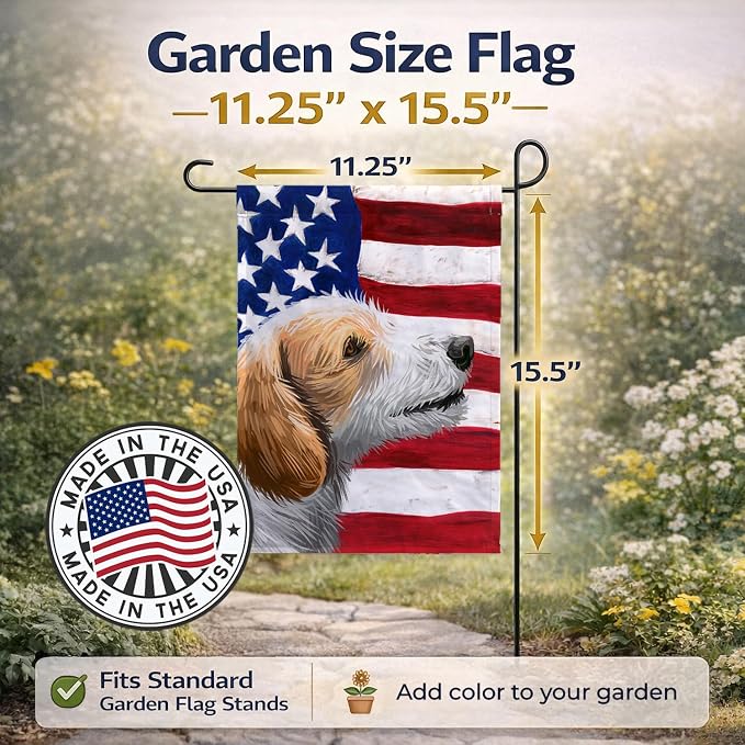 Caroline's Treasures CK6574GF Istrian Coarse-haired Hound American Flag Garden Flag Mailbox Flag Decorative Yard Flag Banner Outside Patio Artwork Yard Flower Beds, Garden Size, Multicolor