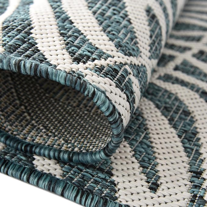 Unique Loom Outdoor Botanical Collection Area Rug - Palm (4' 1" Round, Teal/ Ivory)
