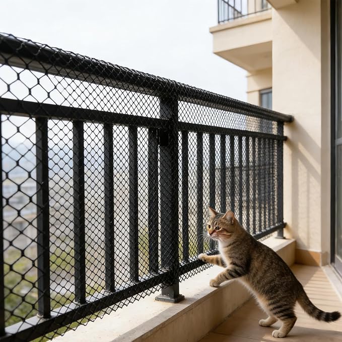 15.7" x 50' Plastic Mesh Fence Roll - Heavy Duty Chicken Wire Mesh Fence - Upgraded Thick Animal Barrier for Garden, Balcony Railing Safety Net, Poultry Netting with 20 Zip Ties, Black