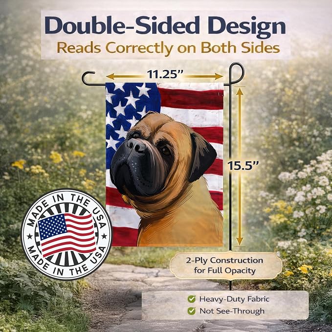 Caroline's Treasures CK6469GF Bullmastiff Dog American Flag Garden Flag Mailbox Flag Decorative Yard Flag Banner Outside Patio Artwork Yard Flower Beds, Garden Size, Multicolor