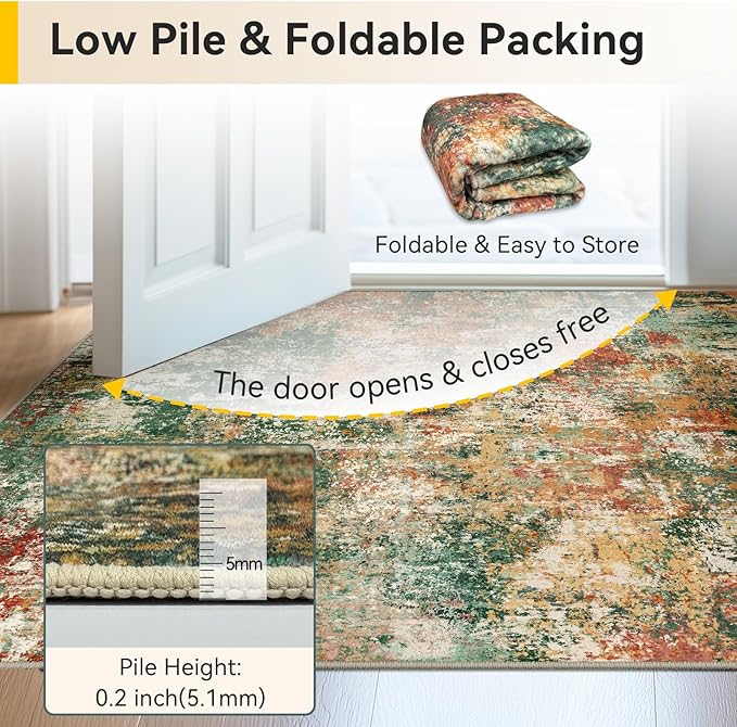 RELEANY Washable 6'x9' Abstract Area Rug for Living Room Green Multi | Carpet for Bedroom, Kitchen, Office, Hallway and Entryway, Printed Pattern, Non‑Slip, Soft, Stain‑Resistant, Easy to Clean
