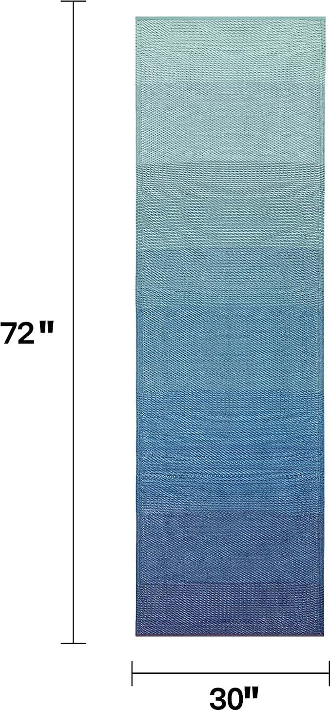 Fab Habitat Outdoor Rug - Waterproof, Fade Resistant, Crease-Free - Premium Recycled Plastic - Ombre - Porch, Deck, Balcony, Hallway, Poolside - Big Sur - Teal - 2.5 x 8 ft Runner