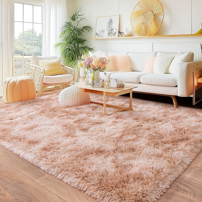 Rugs for Bedroom, Ultra Fluffy Fuzzy Shag 5x7 Area Rug for Living Room, Modern Plush Soft Upgrade Non-Slip Carpet for Kids Girls and Boys, Dorms, Nursery, Home Decor, Tie-Dyed Beige