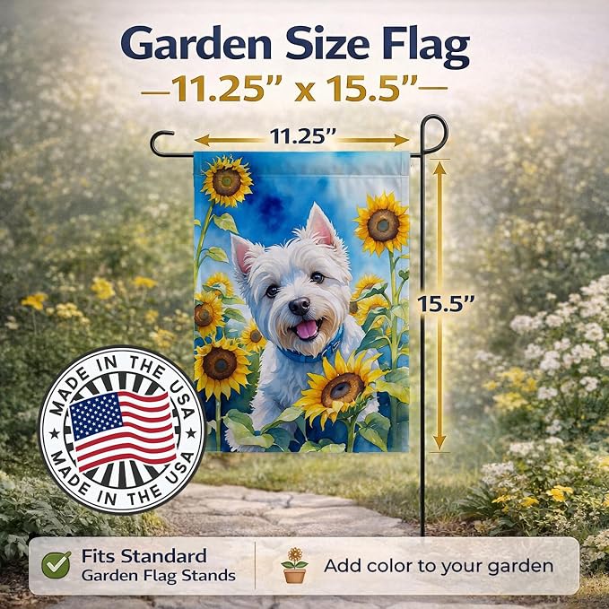 Caroline's Treasures DAC6174GF Westie in Sunflowers Garden Flag Mailbox Flag Decorative Yard Flag Banner Outside Patio Artwork Yard Flower Beds, Garden Size, Multicolor