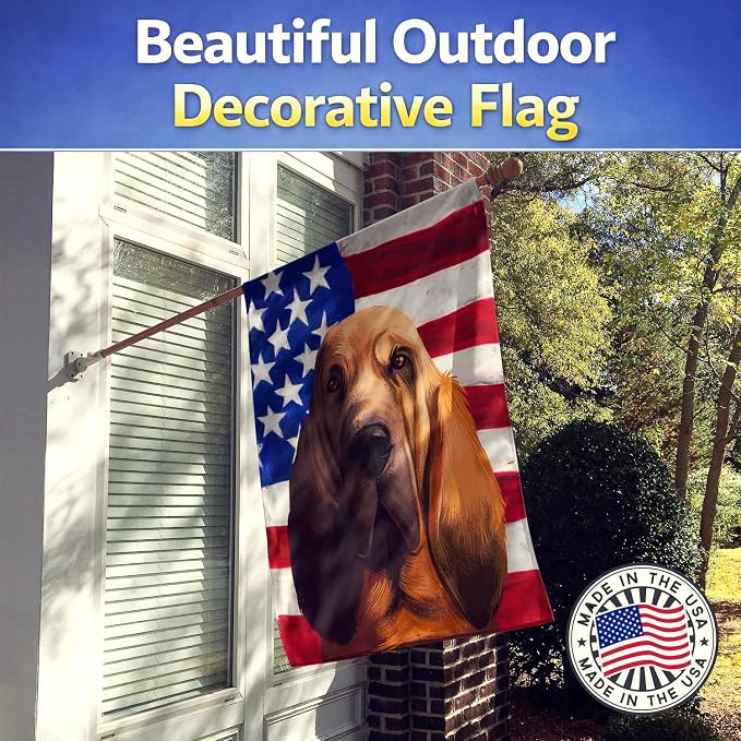Caroline's Treasures CK6440CHF Bloodhound Dog American Flag House Flag Large Porch Sleeve Pole Decorative Outside Yard Banner Artwork Wall Hanging, Polyester, House Size, Multicolor