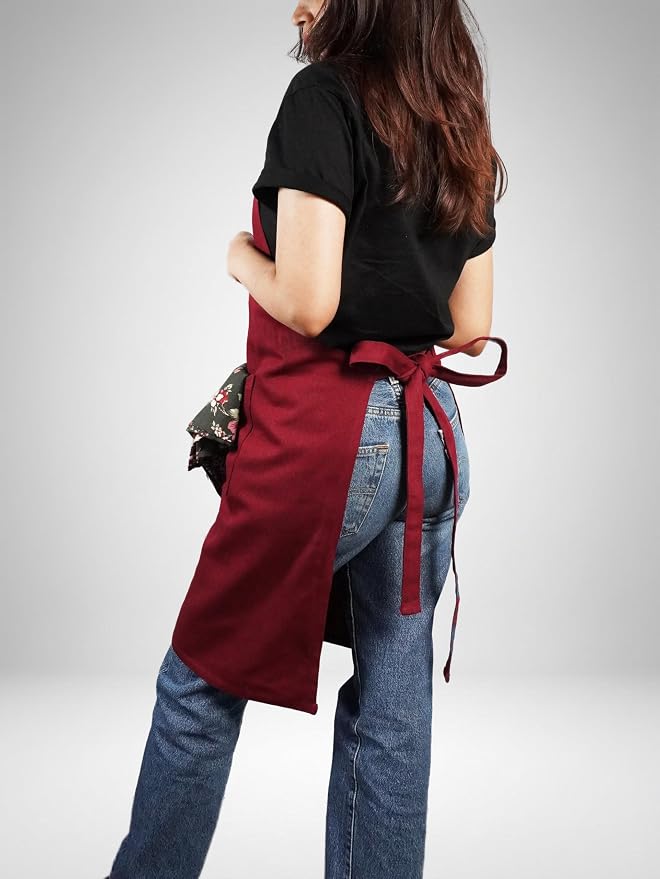100% Cotton Kitchen Apron with 2 Pockets – Adjustable Chef Apron for Cooking Baking BBQ – Unisex Apron