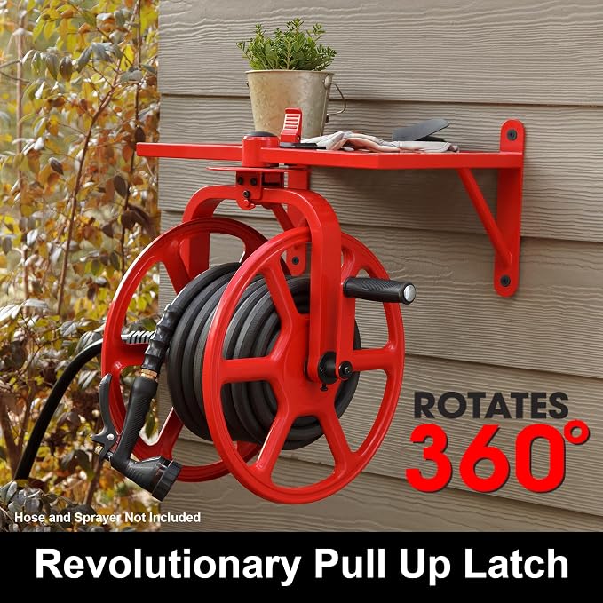 Liberty Garden Revolution Hose Reel with Pull Up Latch, Red