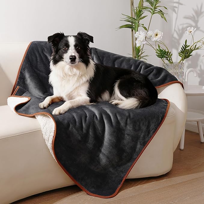 Sunsleek Waterproof Blanket for Bed, Soft Sherpa Fleece Love Blanket for Sofa Couch, Cozy Throw Blanket for Pet Dog and Cat, Furniture Protector, Outdoor Camping, Travel (Grey, 40x60 inches)