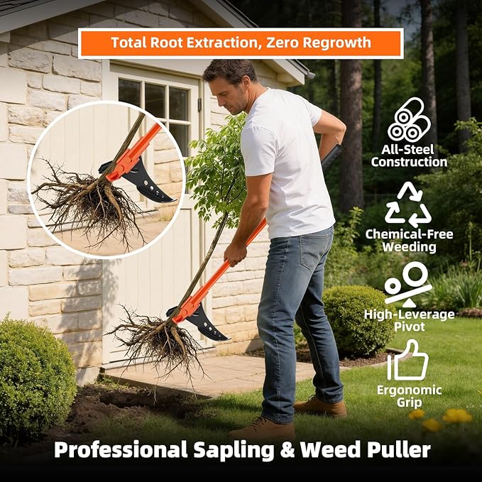 Heavy Duty Tree & Stump Puller Tool - High Strength Manganese Steel Uproot Tool for Sapling & Root Removal, Extracts 1/4" to 2 Woody Stems & Invasive Trees, Ideal for Lawn, Yard, Garden, Farm