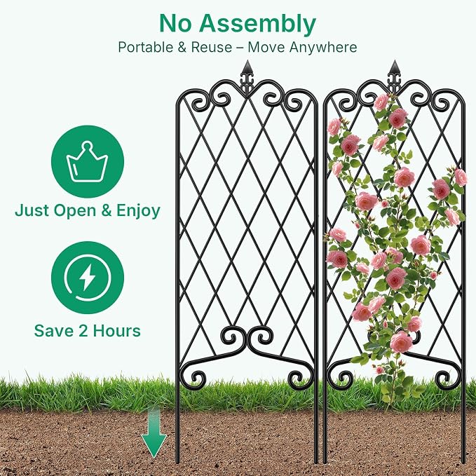 AMAGABELI GARDEN & HOME 4 Pack Garden Trellis for Climbing Plants 60” x 18” Outdoor Garden Fencing Decorative Plant Trellis Vegetables and Rose Trellis for Ivy Cucumbers Black