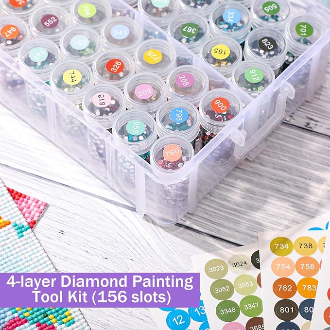 Willinglong 4 Tier Diamond Storage Containers with 156 Grids Diamond Art Storage Bead Organizer Accessories DIY Jewelry Craft (Purple)