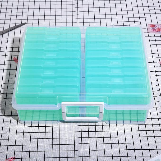 4" x 6" Photo Storage Case with Handle, 16 Inner Photo Organizer Keeper, Extra Large Storage Picture Boxes, Seed Storage, Transparent Craft Keeper (Green)