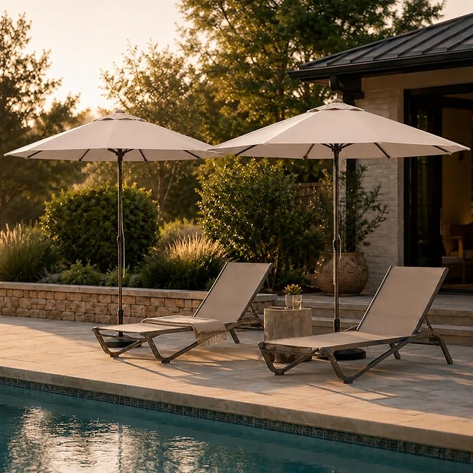 9FT Patio Umbrella, Outdoor Table Umbrella with Rope Pulley Lift, 3 Adjustable Heights, Market Umbrellas for Backyard, Pool and Deck, UPF50+